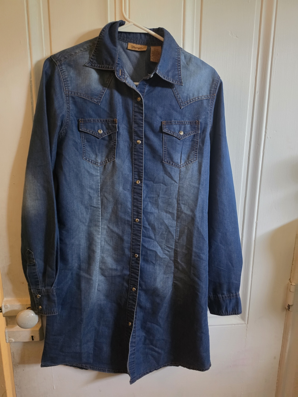 Wrangler Cotton Denim Looking Longline Western Shirt - Blue